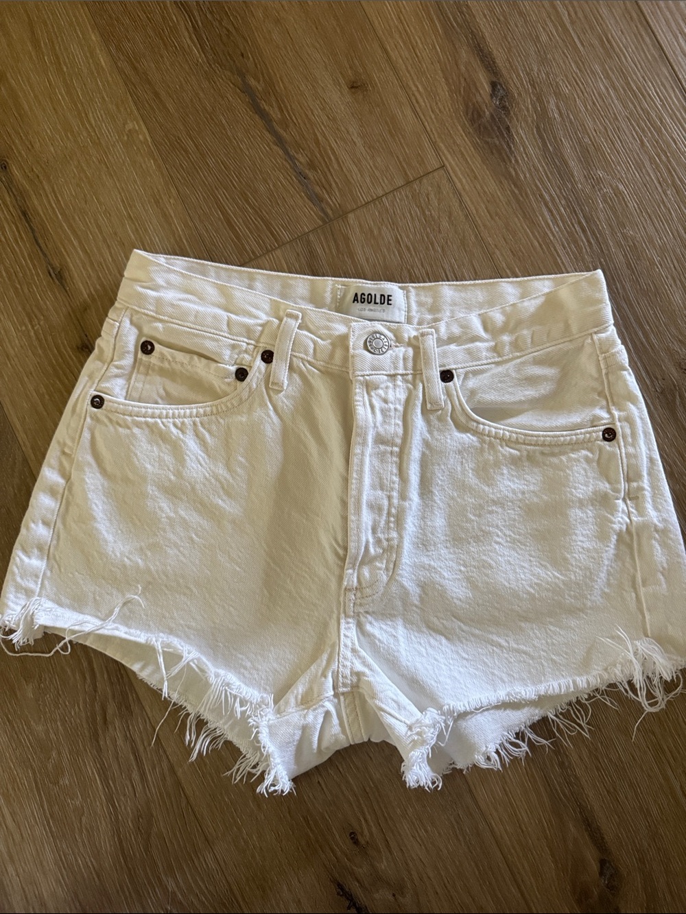 Agolde Parker White Frayed Hem High-Rise Jean Shorts. Only worn twice